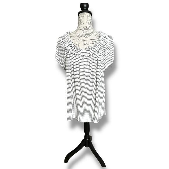 Max Studio Black White Stripe Scoop Neck Top 1X - Picture 4 of 6